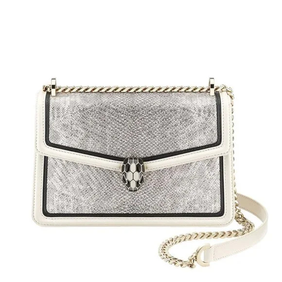 NWT Bvlgari Diamond Blast Leather Serpenti Shoulder Bag w/ Crossbody Chain Strap - Picture 1 of 16